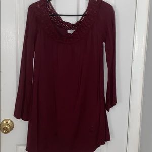 Tobi long sleeve off the shoulder burgundy dress
